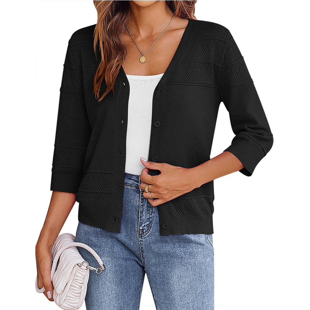 European and American shawl hollow knitted V-neck cardigan eprolo