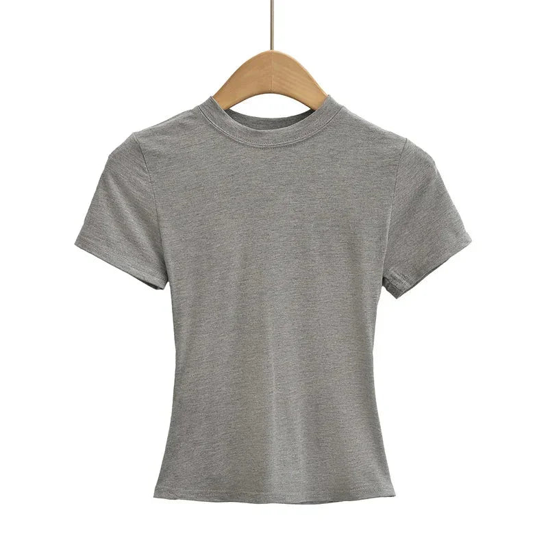 New High Quality Casual T shirt Slim Short Sleeves Fashion Trend Solid Women Clothing Tops eprolo