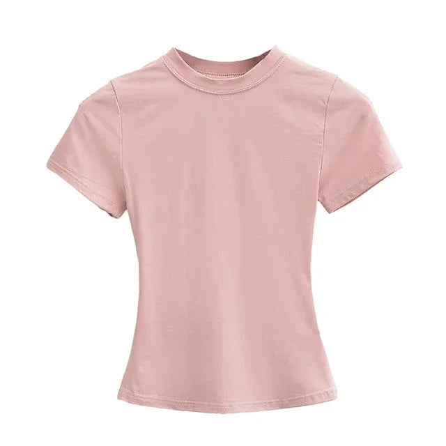 New High Quality Casual T shirt Slim Short Sleeves Fashion Trend Solid Women Clothing Tops eprolo