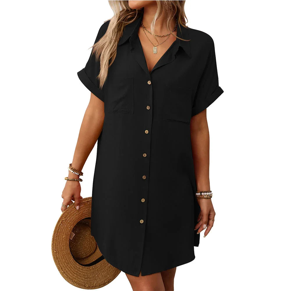 Short sleeved striped dress mid length shirt for women eprolo