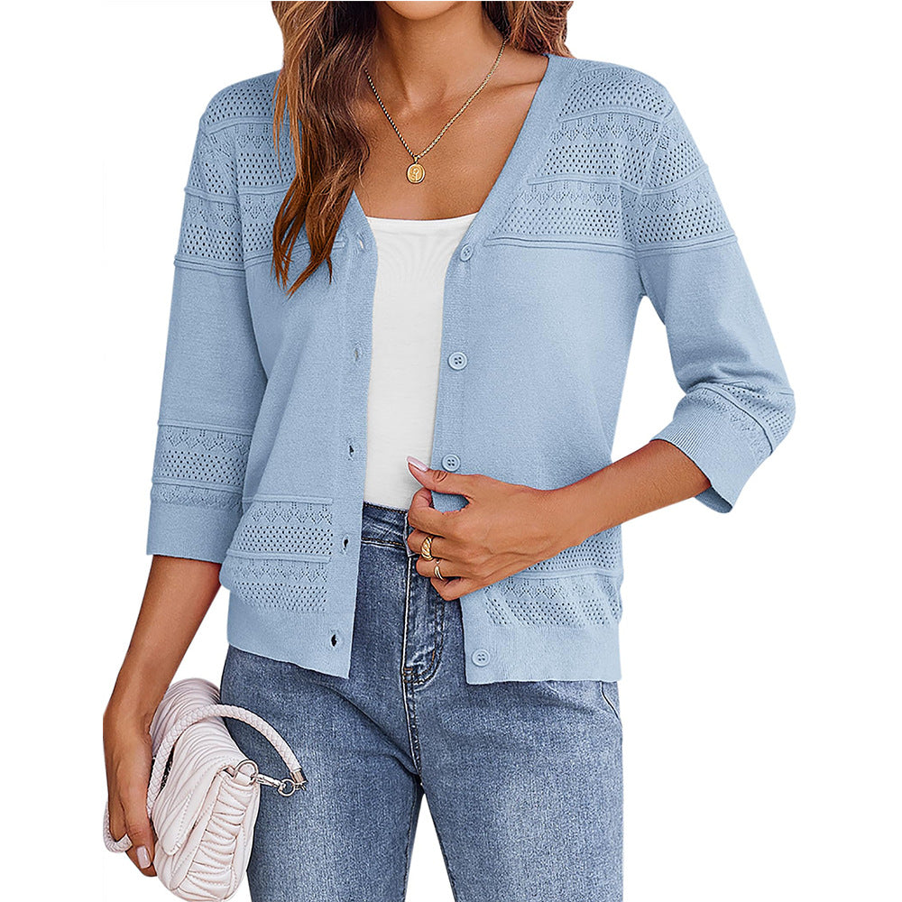 European and American shawl hollow knitted V-neck cardigan eprolo