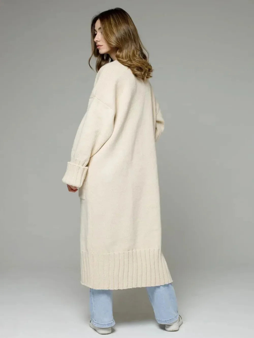 Pocketed Open Front Dropped Shoulder Cardigan eprolo