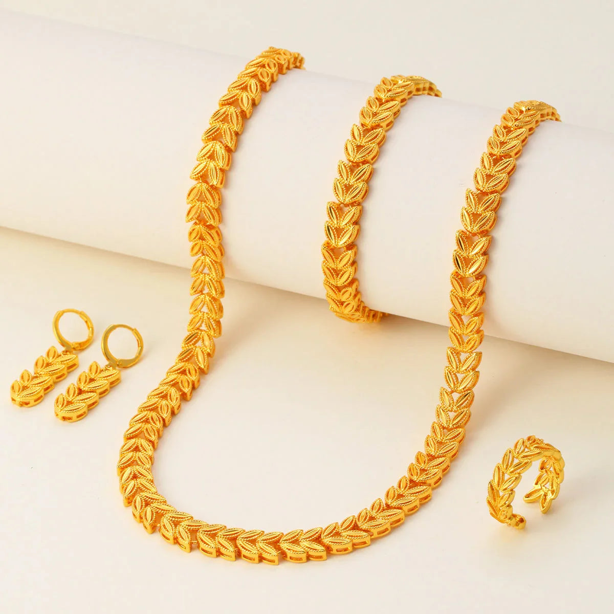 5pcs Retro Elegant 18k Gold Maple Leaf Women's Jewelry Set, Temperament Bridal Jewelry CJDROPSHIPPING