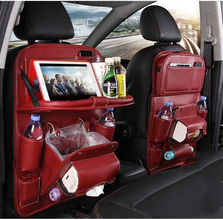 PU Leather Car Storage Bag Multifunction Seat Back Tray Hanging Bag Waterproof Car Organizer Automotive Interior Accessories CJDROPSHIPPING