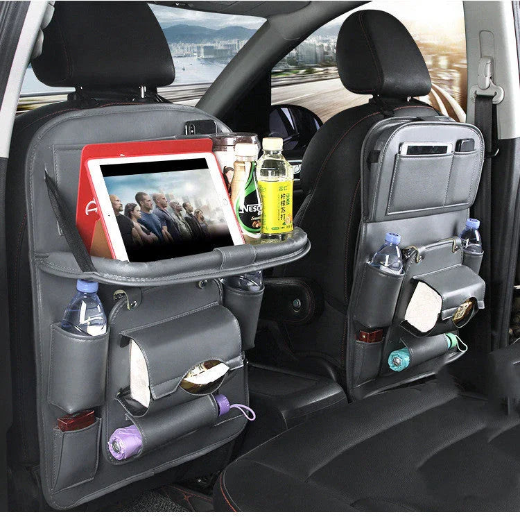 PU Leather Car Storage Bag Multifunction Seat Back Tray Hanging Bag Waterproof Car Organizer Automotive Interior Accessories CJDROPSHIPPING