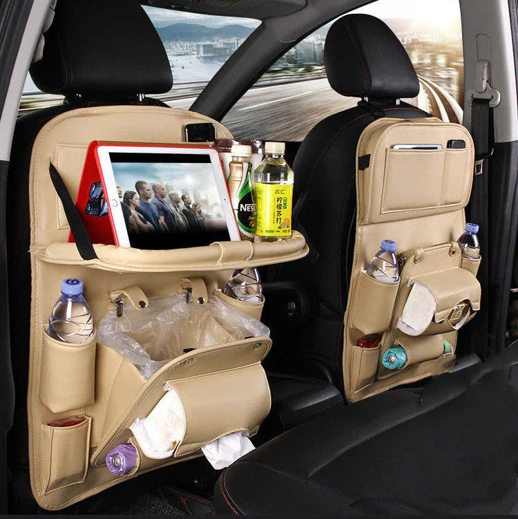 PU Leather Car Storage Bag Multifunction Seat Back Tray Hanging Bag Waterproof Car Organizer Automotive Interior Accessories CJDROPSHIPPING