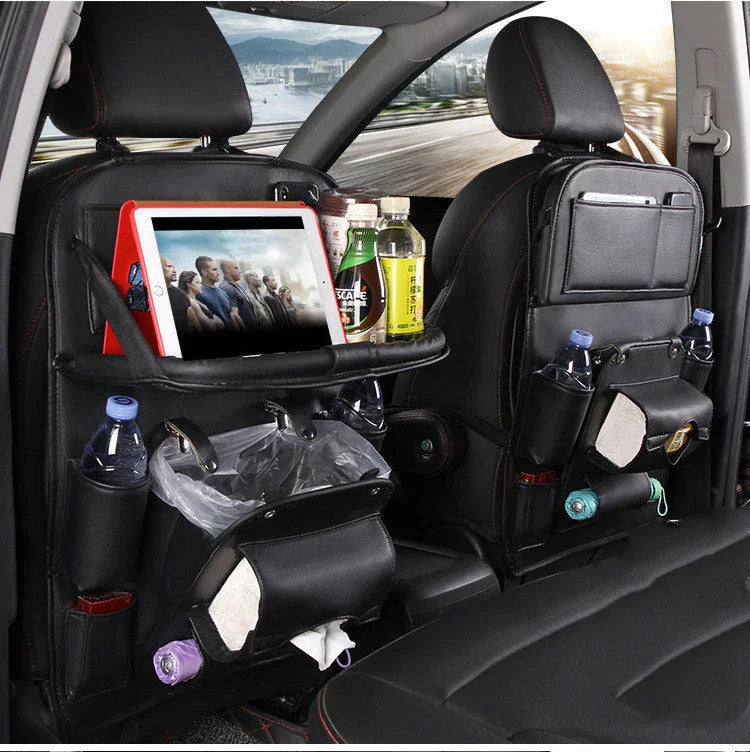PU Leather Car Storage Bag Multifunction Seat Back Tray Hanging Bag Waterproof Car Organizer Automotive Interior Accessories CJDROPSHIPPING
