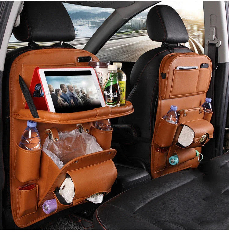 PU Leather Car Storage Bag Multifunction Seat Back Tray Hanging Bag Waterproof Car Organizer Automotive Interior Accessories CJDROPSHIPPING