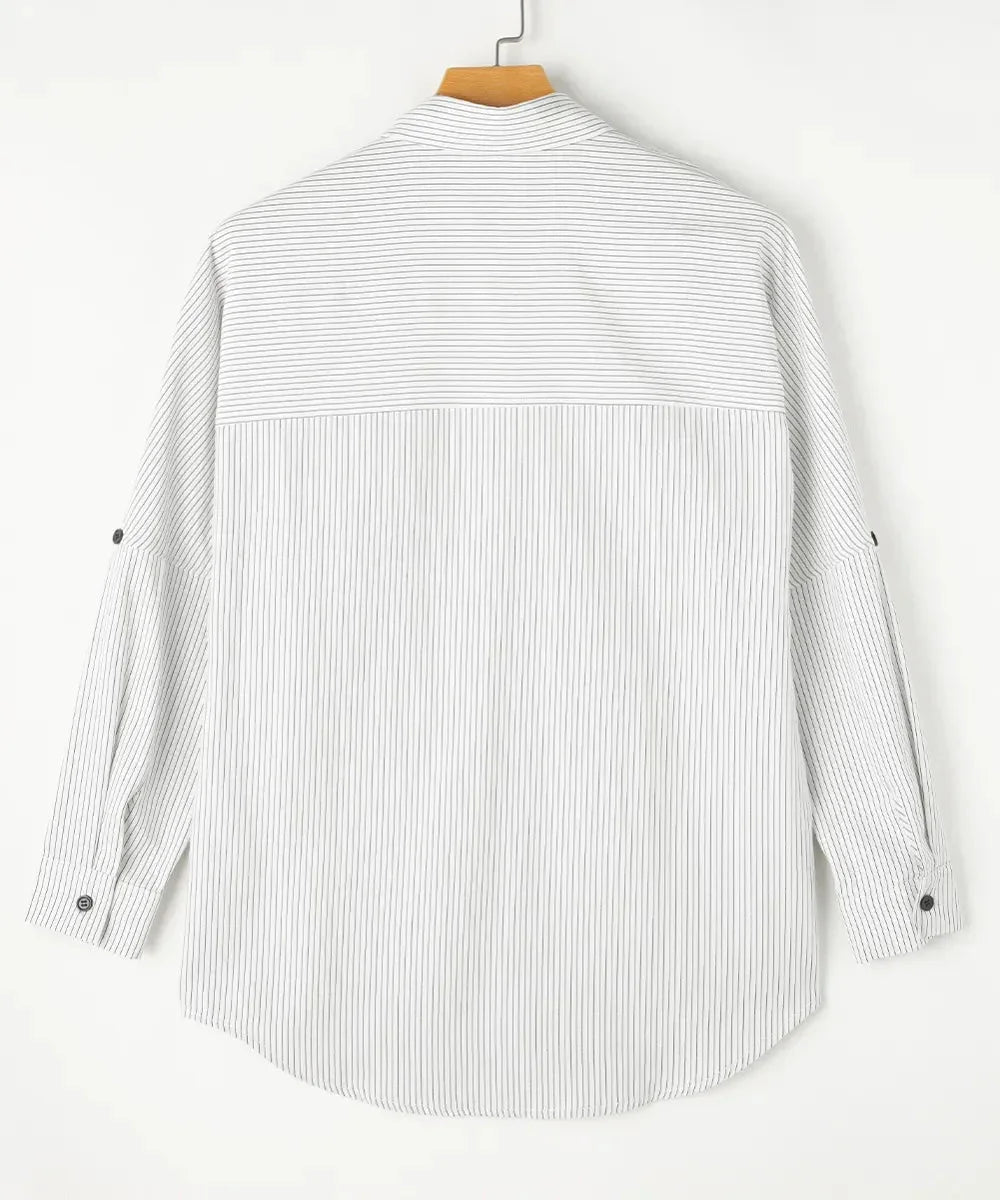 Striped Collared Neck Long Sleeve Shirt eprolo