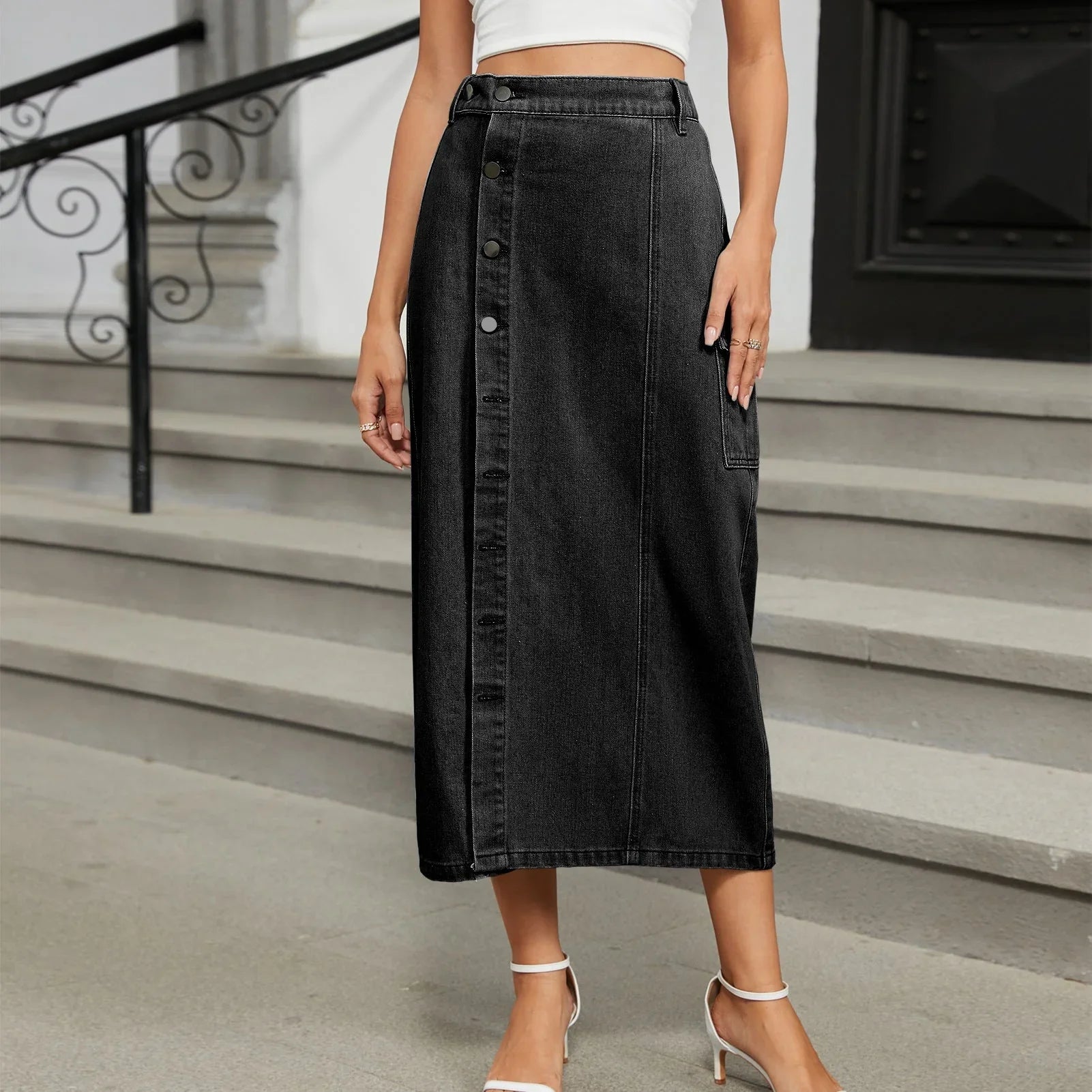 European and American semi elastic denim workwear casual skirt half skirt for women eprolo