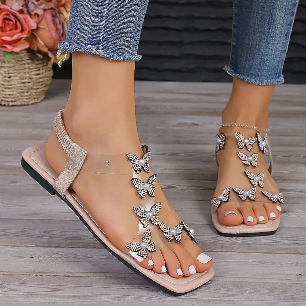 Rhinestone Butterfly Flat Sandals eprolo
