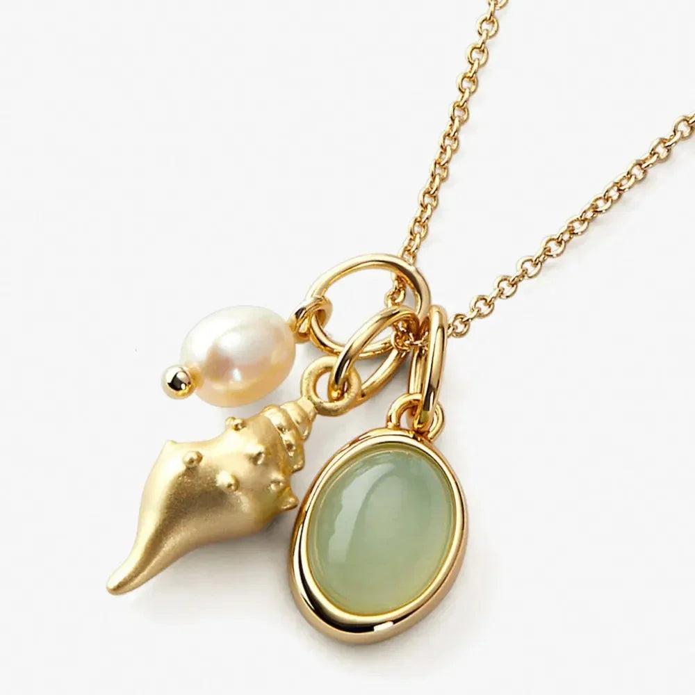 14K Gold-Plated Natural Crystal Conch Pendant Necklace eprolo