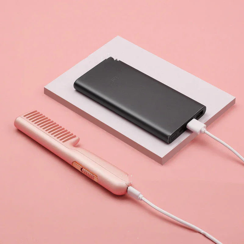2 In 1 Wireless Straight Hair Comb Portable USB Charging Negative -Ion Smoothing Straightener Curling Comb Hair Brush CJDROPSHIPPING