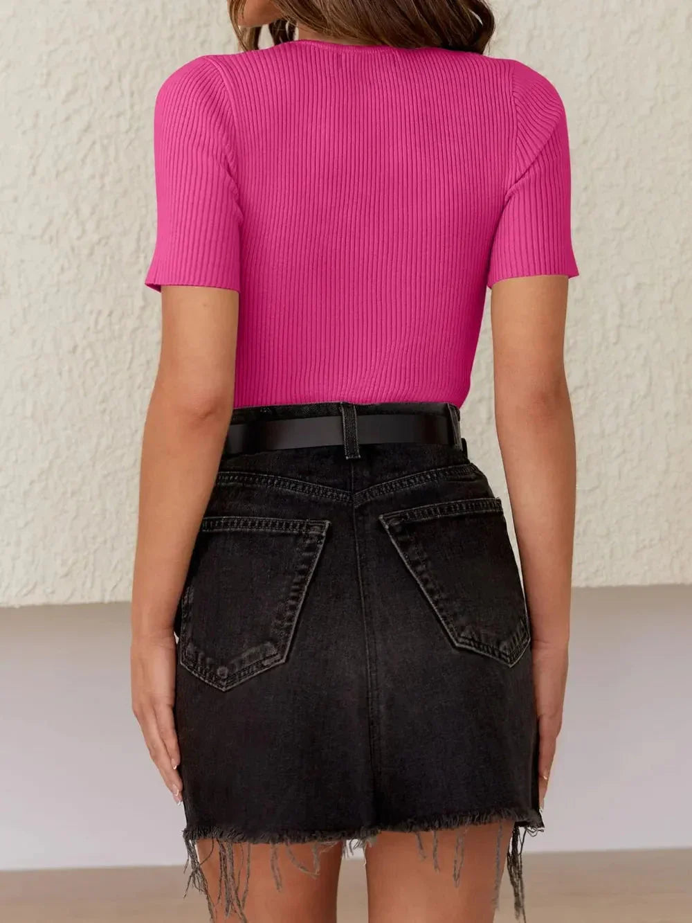 Autumn short sleeved slim fit round neck ribbed milk silk t-shirt for women eprolo