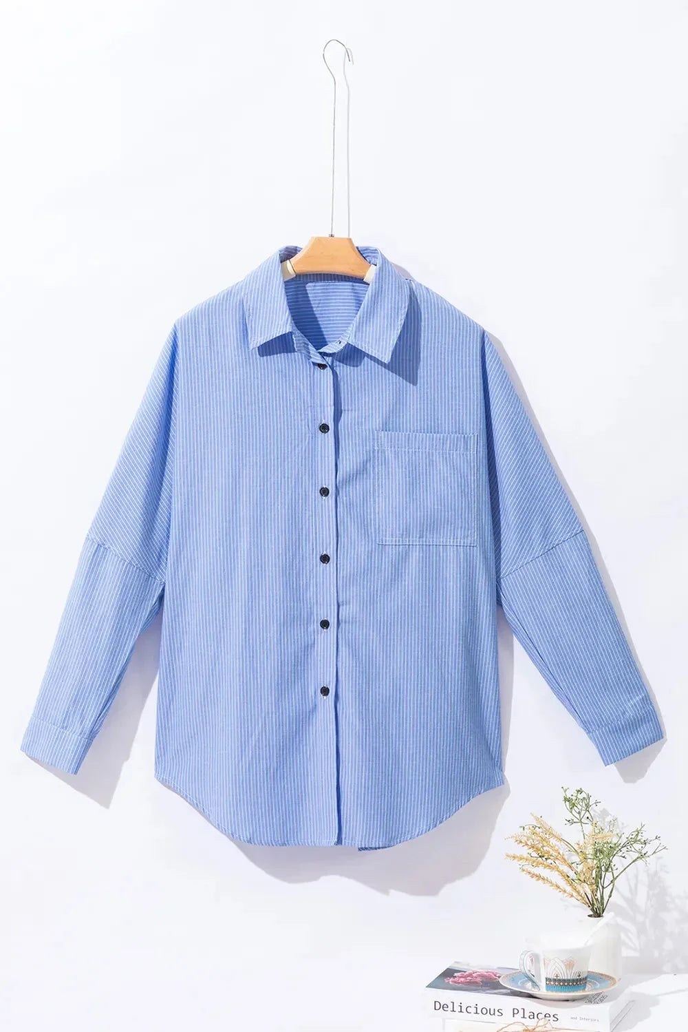 Striped Collared Neck Long Sleeve Shirt eprolo