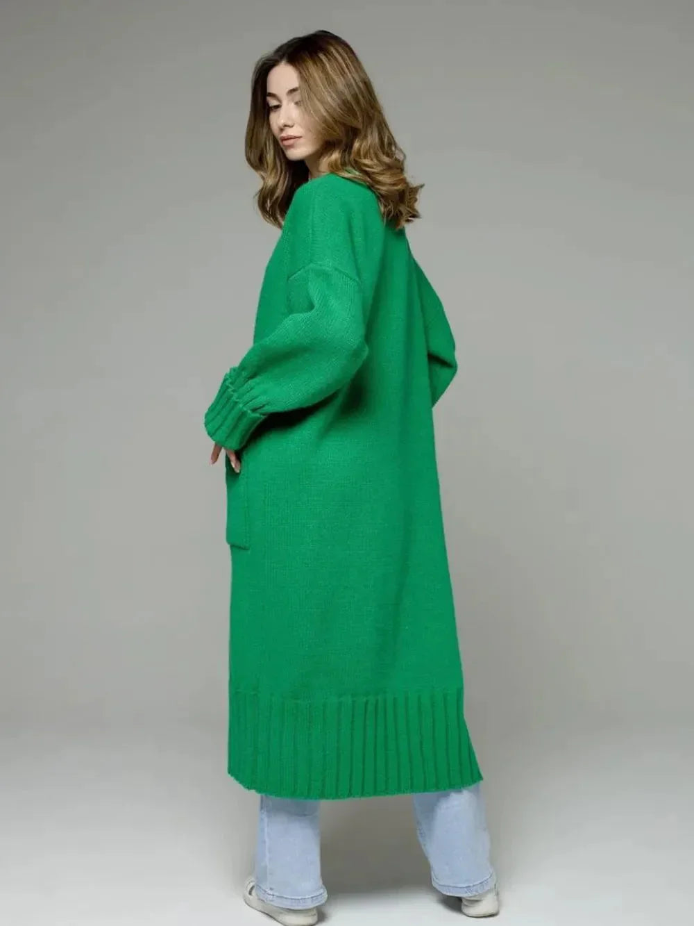 Pocketed Open Front Dropped Shoulder Cardigan eprolo
