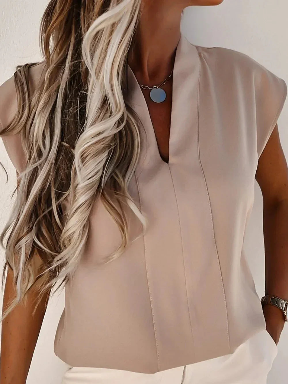 V-Neck Cap Sleeve Blouse eprolo