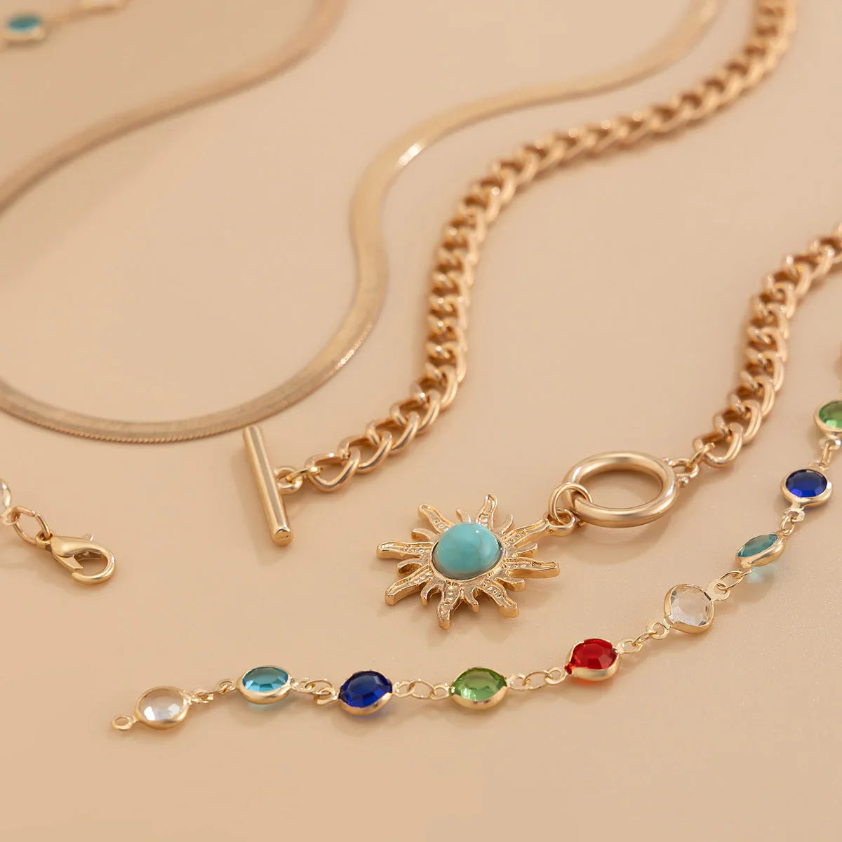 Sunflower colored crystal chain necklace, sweet and flowing Su alloy multi-layer collarbone chain eprolo