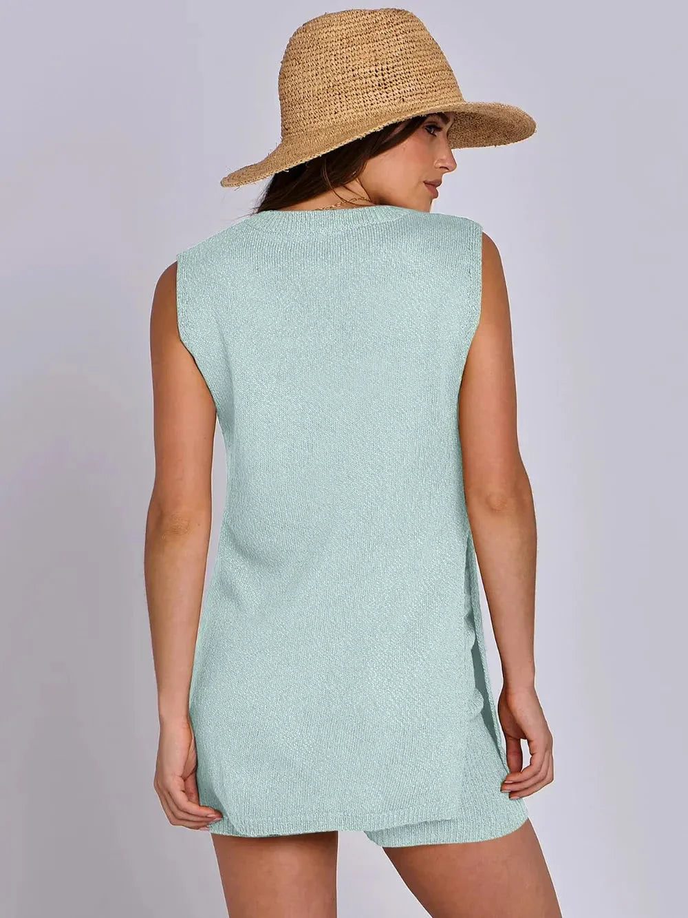 Spring and summer fashion casual knitted sleeveless shorts and woolen clothing set eprolo