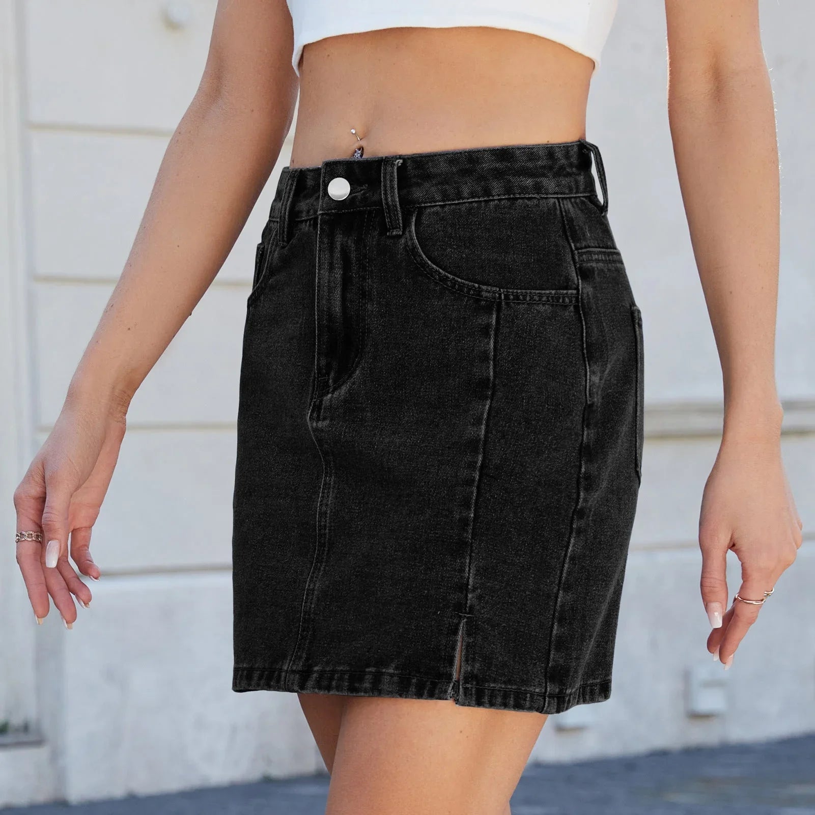 European and American fashion slit denim bag hip skirt short skirt for women eprolo
