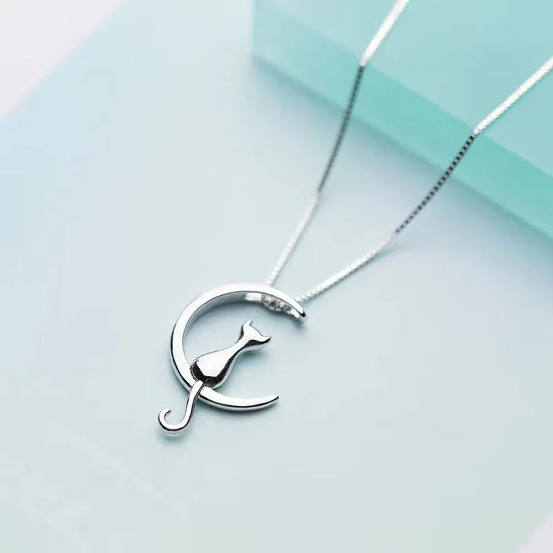 Sterling Silver Cat Charm Pendant Necklaces for Women New Fashion Jewely Small Chokers Necklaces Fine Jewelry eprolo