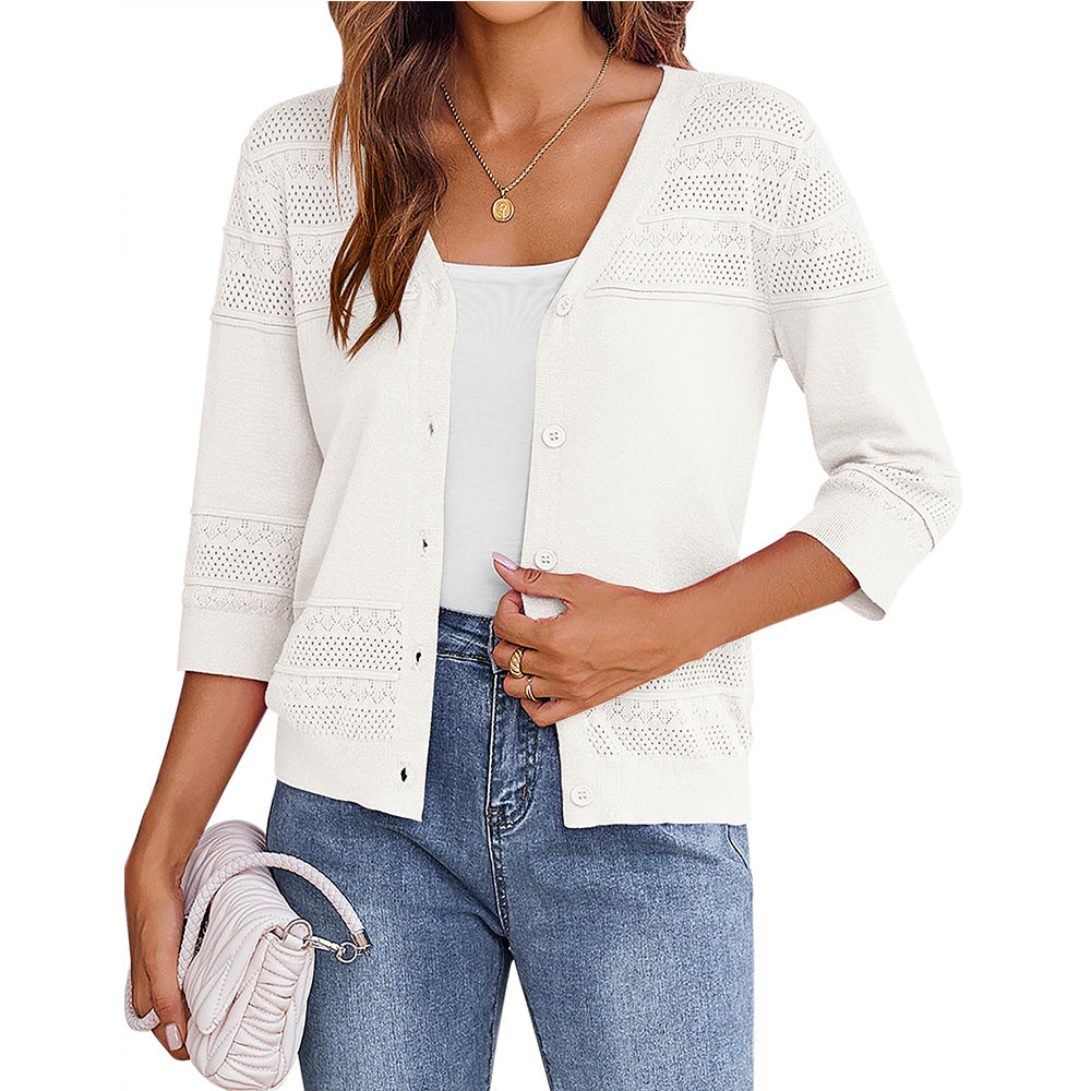European and American shawl hollow knitted V-neck cardigan eprolo