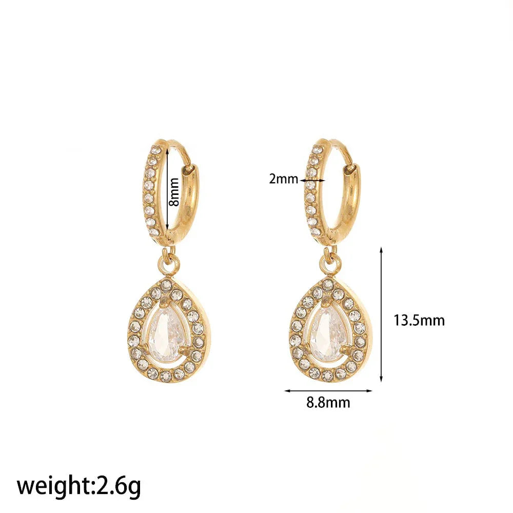 Red Style Light Luxury Rhinestone Zircon Stainless Steel Necklace Women's High-grade Earrings CJDROPSHIPPING