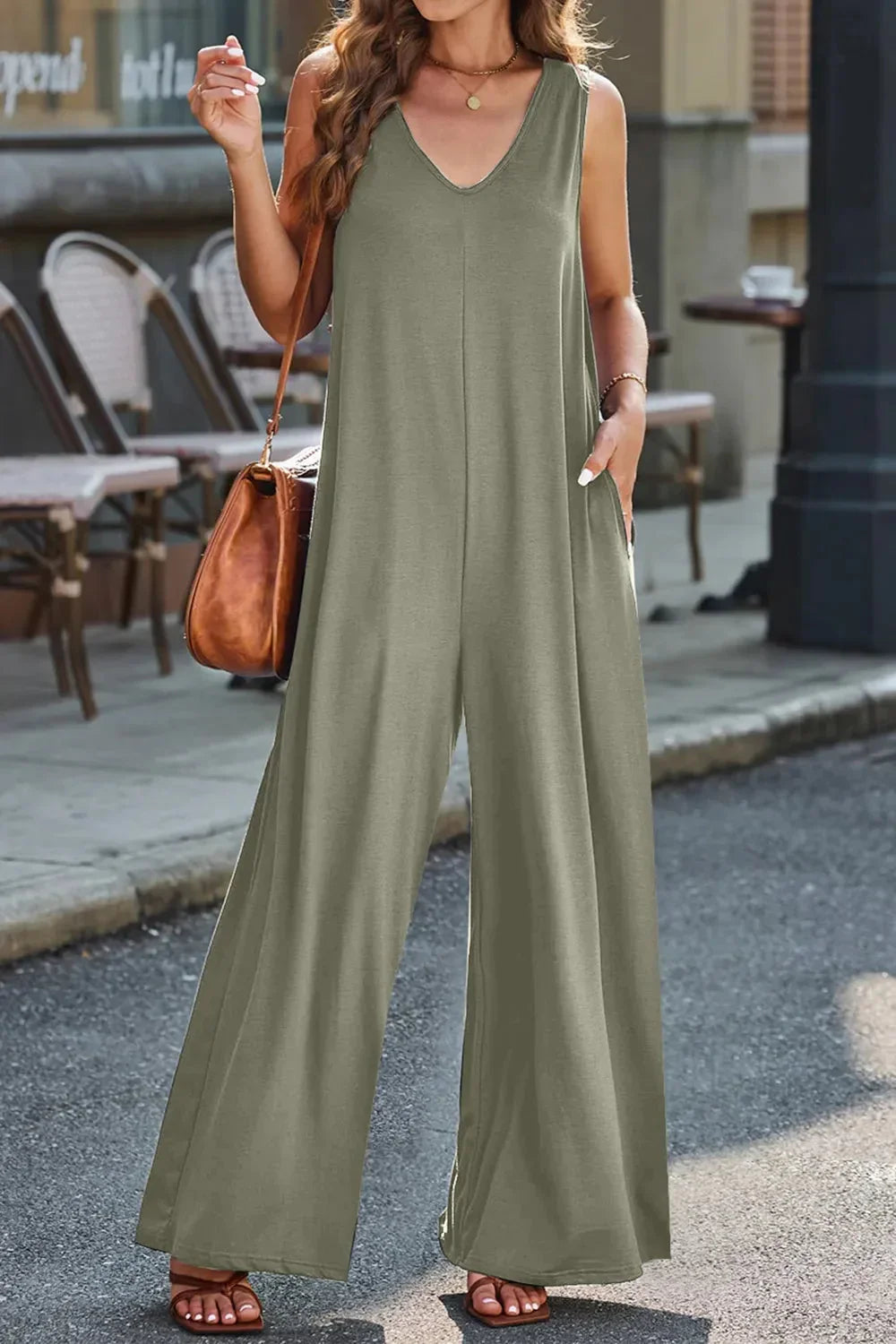 V-Neck Wide Strap Jumpsuit eprolo