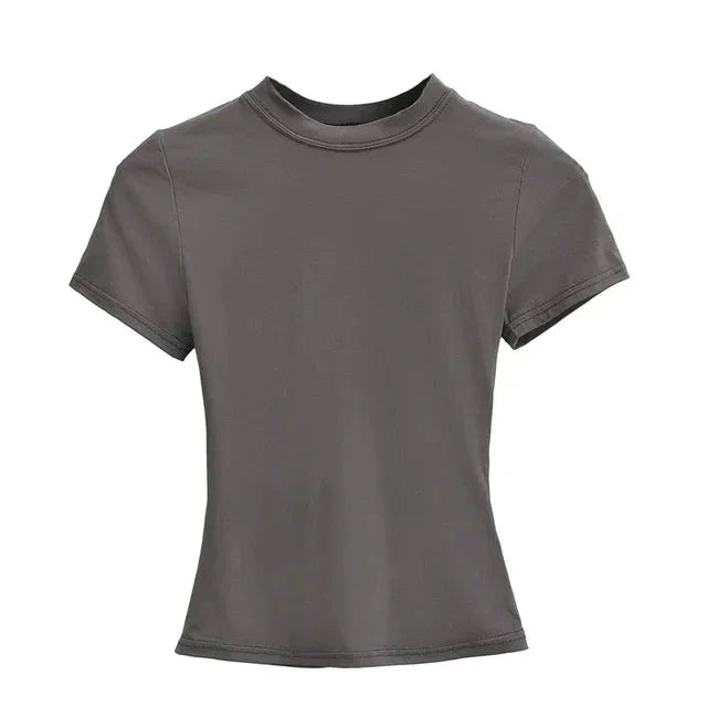New High Quality Casual T shirt Slim Short Sleeves Fashion Trend Solid Women Clothing Tops eprolo
