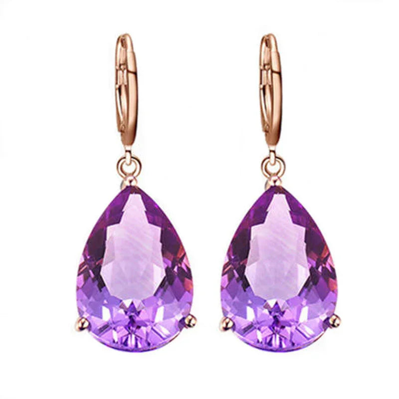 Quality Ear Hook Purple Gemstone Diamond Ring Rose Gold Collarbone Necklace Set CJDROPSHIPPING