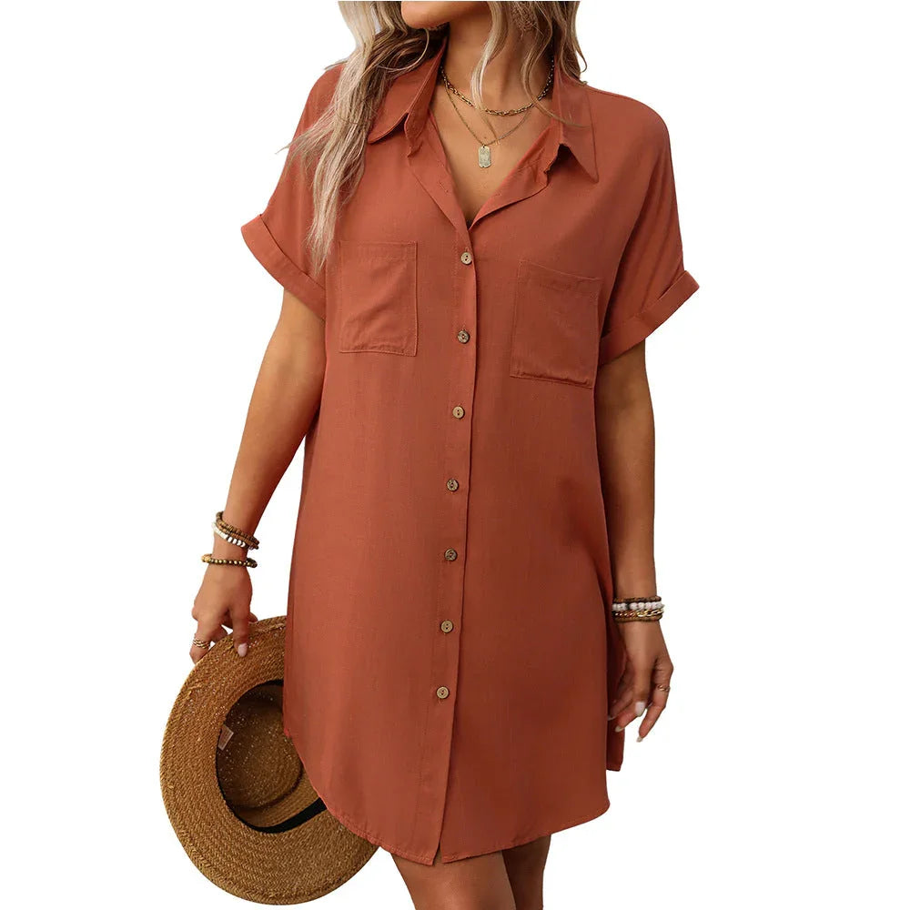 Short sleeved striped dress mid length shirt for women eprolo