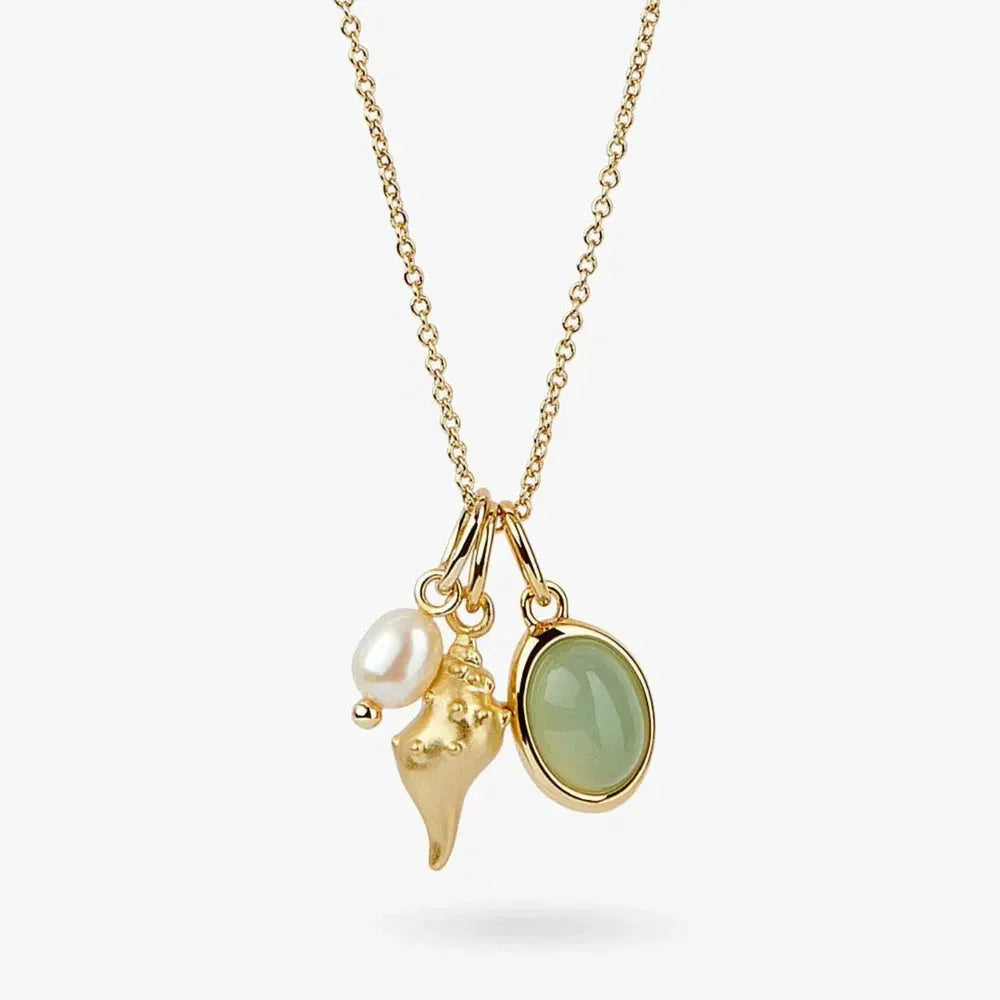 14K Gold-Plated Natural Crystal Conch Pendant Necklace eprolo