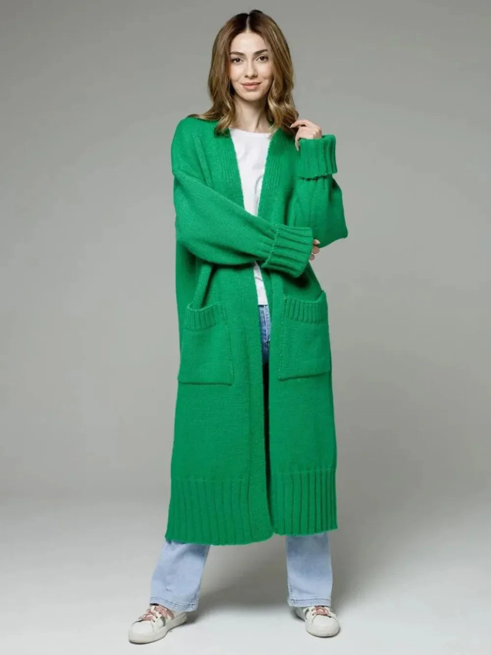 Pocketed Open Front Dropped Shoulder Cardigan eprolo