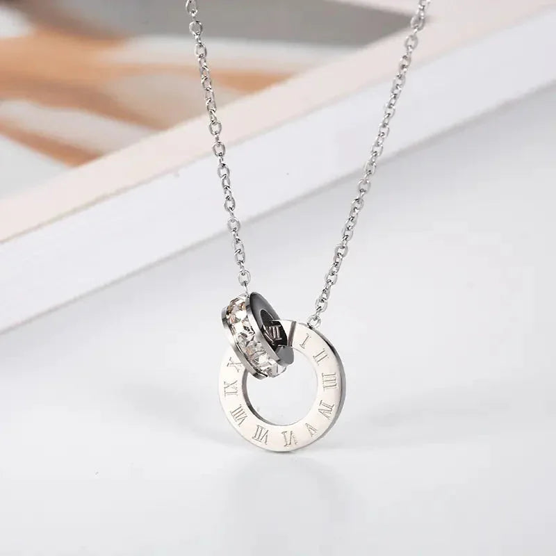 18K Rose Gold Titanium Steel Diamond Ring Necklace ZENDROP