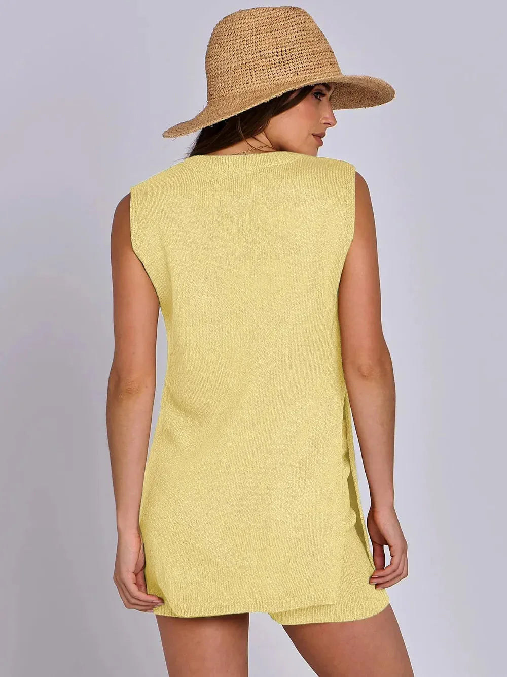 Spring and summer fashion casual knitted sleeveless shorts and woolen clothing set eprolo