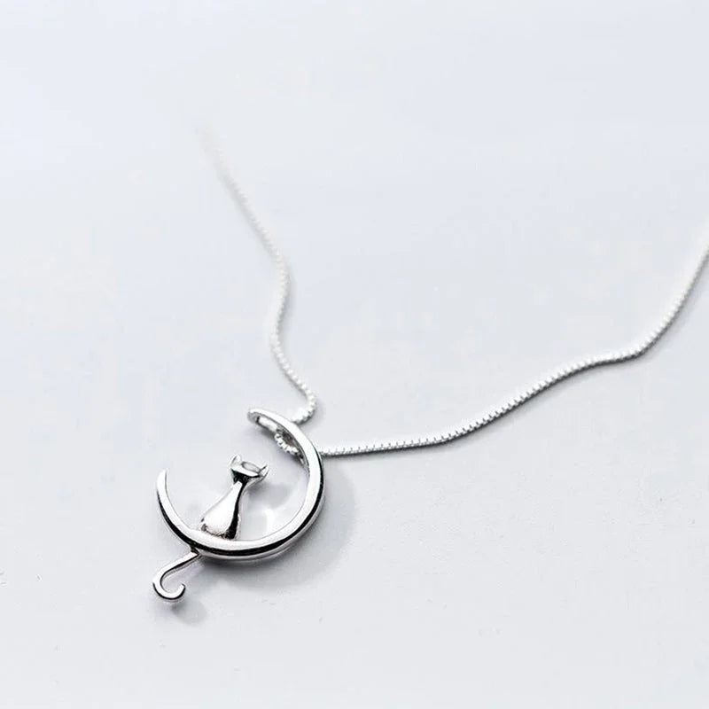 Sterling Silver Cat Charm Pendant Necklaces for Women New Fashion Jewely Small Chokers Necklaces Fine Jewelry eprolo