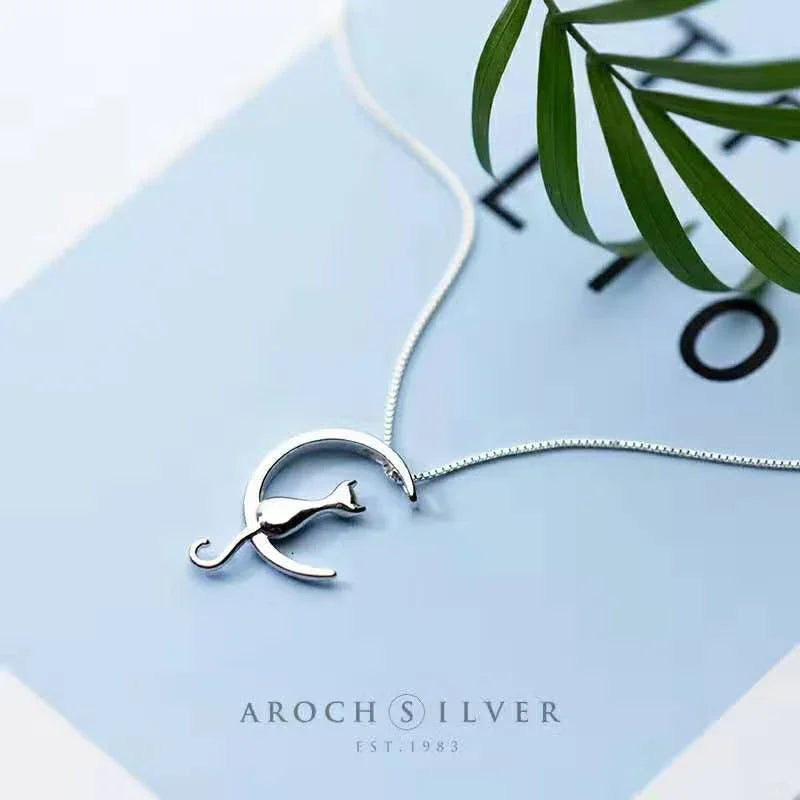 Sterling Silver Cat Charm Pendant Necklaces for Women New Fashion Jewely Small Chokers Necklaces Fine Jewelry eprolo