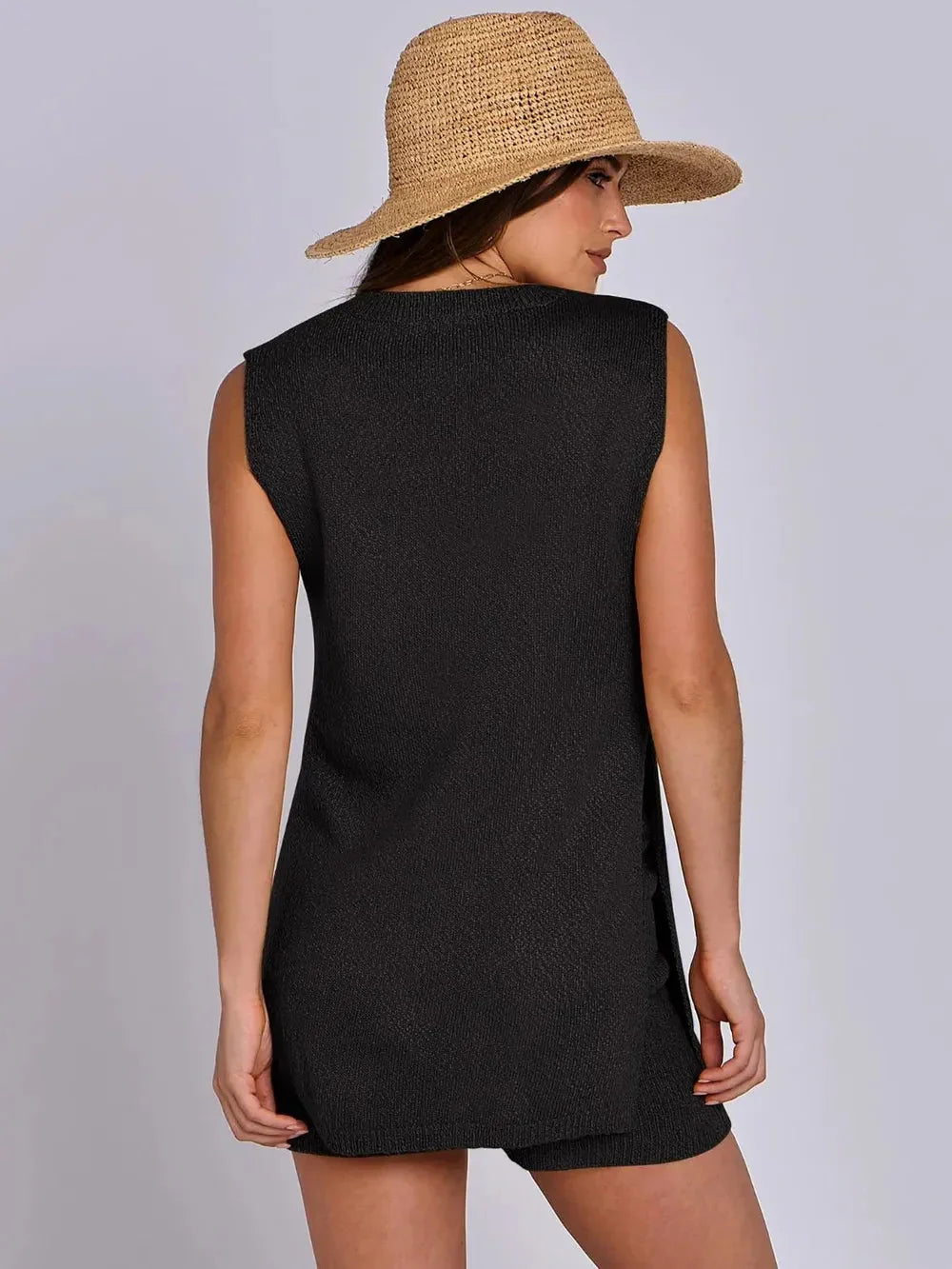 Spring and summer fashion casual knitted sleeveless shorts and woolen clothing set eprolo