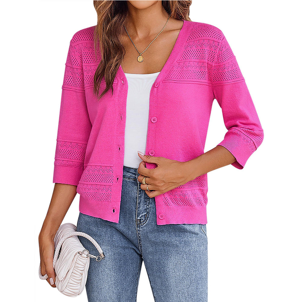 European and American shawl hollow knitted V-neck cardigan eprolo