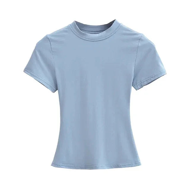 New High Quality Casual T shirt Slim Short Sleeves Fashion Trend Solid Women Clothing Tops eprolo