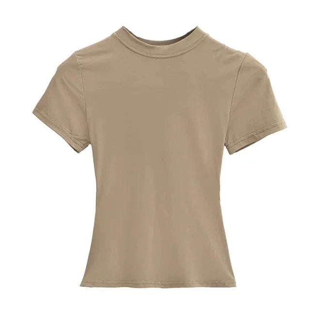 New High Quality Casual T shirt Slim Short Sleeves Fashion Trend Solid Women Clothing Tops eprolo