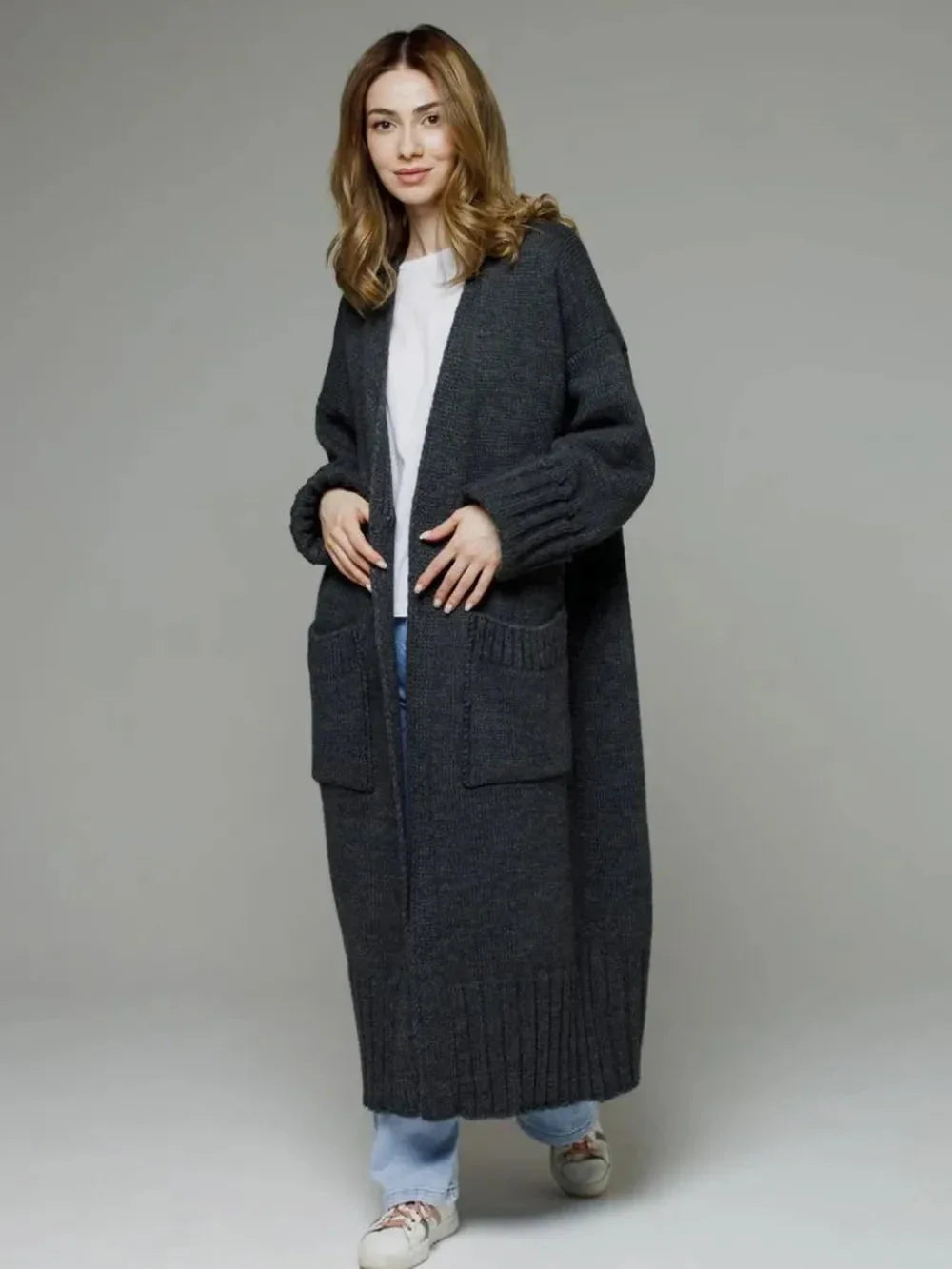 Pocketed Open Front Dropped Shoulder Cardigan eprolo