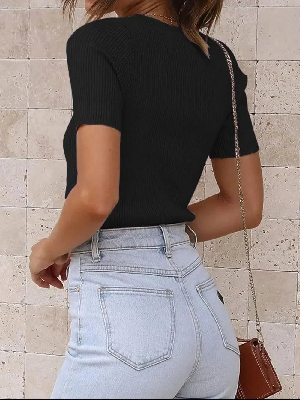 Autumn short sleeved slim fit round neck ribbed milk silk t-shirt for women eprolo