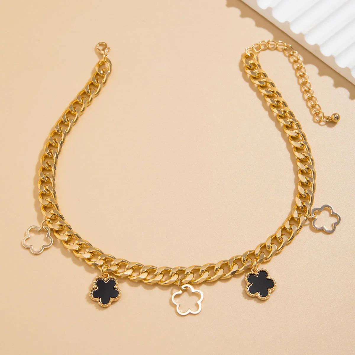 French elegant five leaf clover minimalist style necklace with sweet turquoise patterned flowers necklaces eprolo