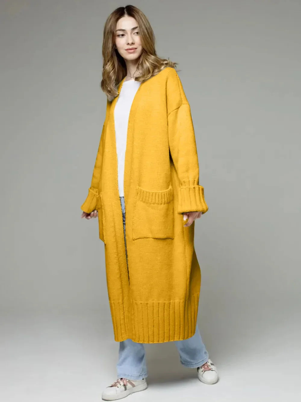 Pocketed Open Front Dropped Shoulder Cardigan eprolo