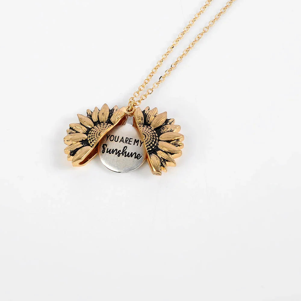 Vintage Sunflower Locket Pendant Necklace Bohemia female Gold Silver Open Engrave letter Necklaces Lover Gift eprolo