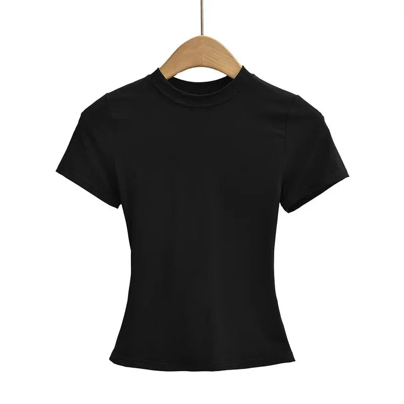New High Quality Casual T shirt Slim Short Sleeves Fashion Trend Solid Women Clothing Tops eprolo