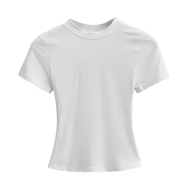 New High Quality Casual T shirt Slim Short Sleeves Fashion Trend Solid Women Clothing Tops eprolo