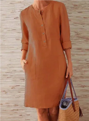 Spring New Plus Size Cotton Linen Dress ZENDROP