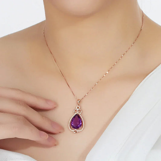 Quality Ear Hook Purple Gemstone Diamond Ring Rose Gold Collarbone Necklace Set CJDROPSHIPPING
